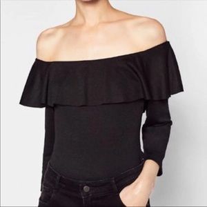 Zara Black Ruffle Off The Shoulder Bodysuit